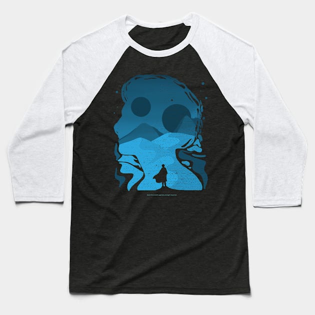 Paul Atreides on Arrakis, Double Exposure Minimalist Illustration Baseball T-Shirt by Dream Artworks